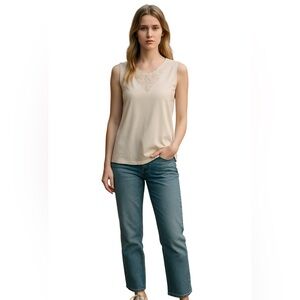 Notations Embellished White Tank Top, size S